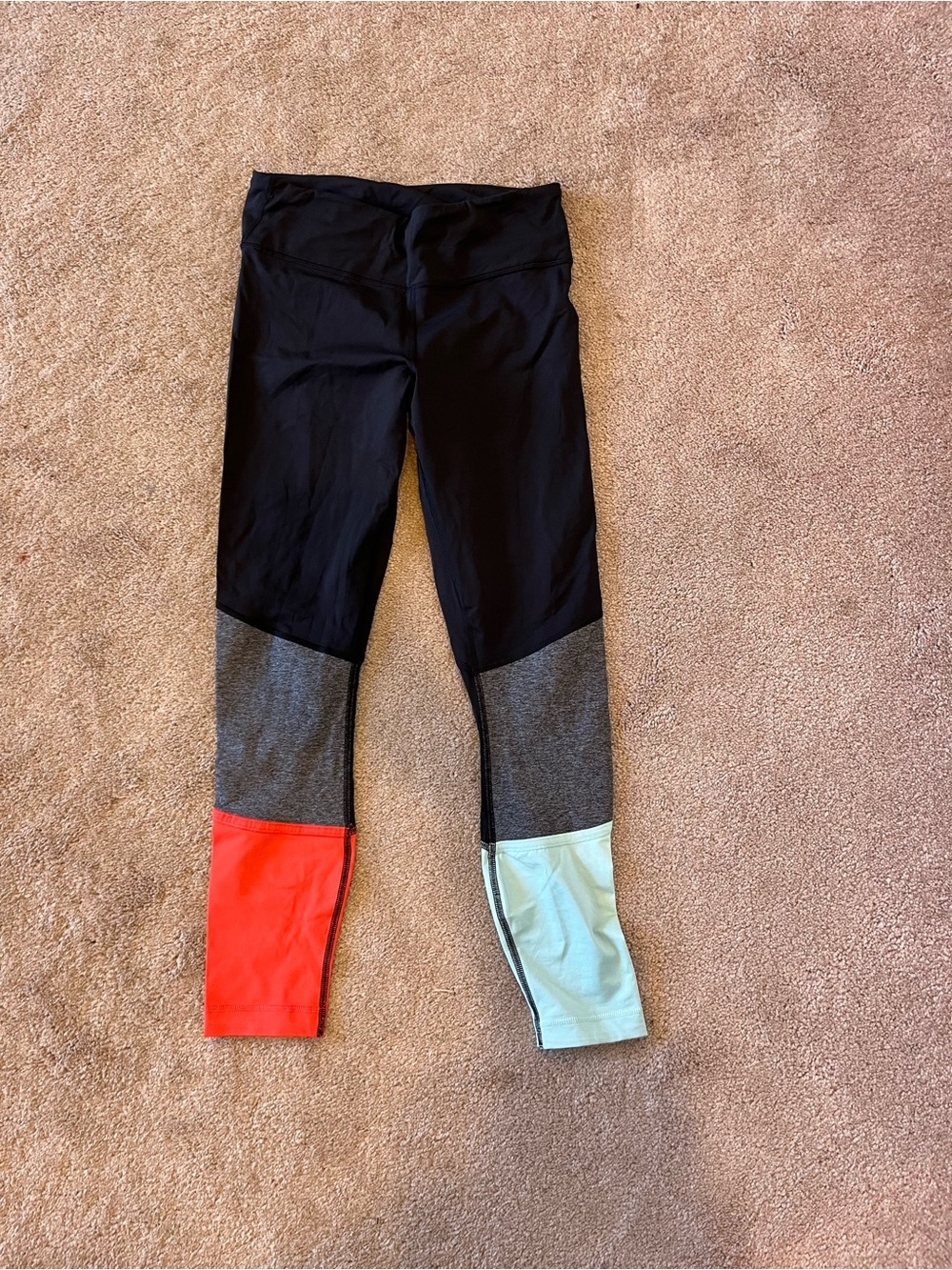 lululemon athletica Colorblock Leggings - Black, Gray, Coral & Mint